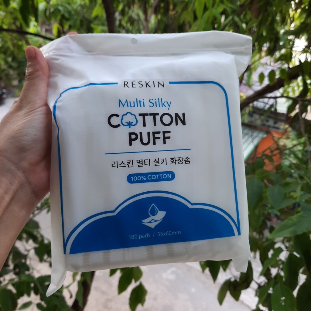 Bông tẩy trang 3 lớp 2 mặt Cotton 180 miếng Reskin Multi Silky Cotton Puff - Không xơ bông trên da
