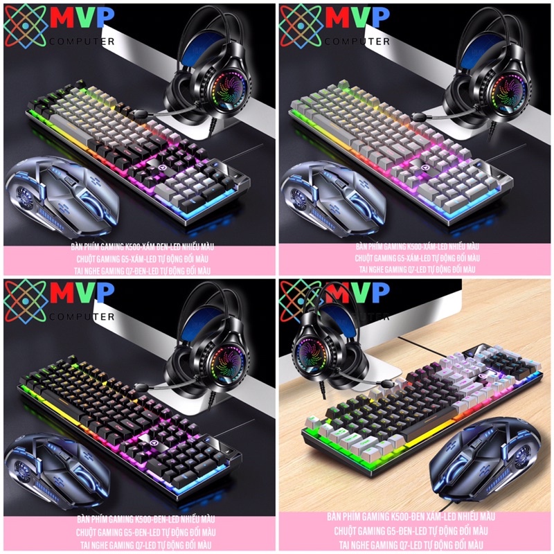 Bàn Phím Chuột Tai Nghe Máy Tính Laptop Gaming YINDIAO K500-G5-Q7 LED RGB Cao Cấp Có Nhiều Màu Hồng Xanh Tím Trắng Đen
