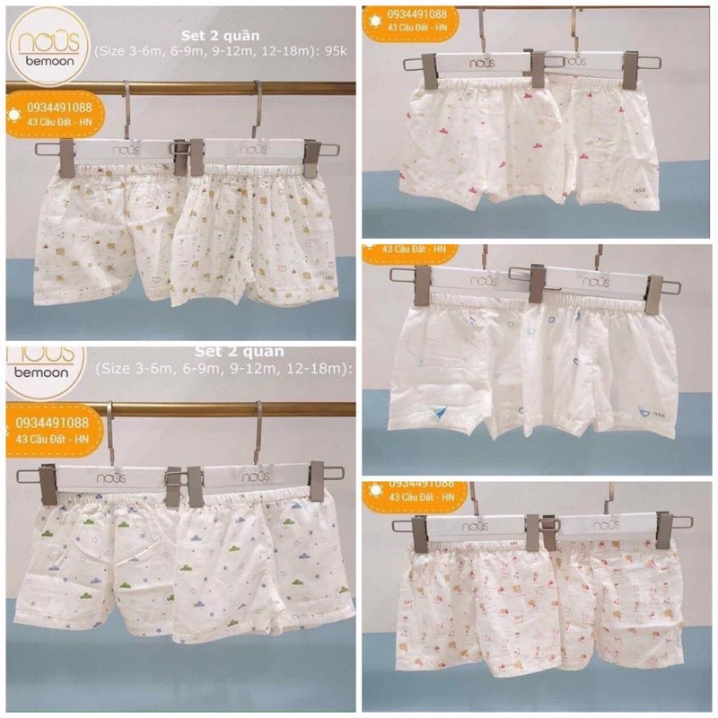 Nous - Set 2 quần xô thoáng 2 lớp chính hãng cho bé