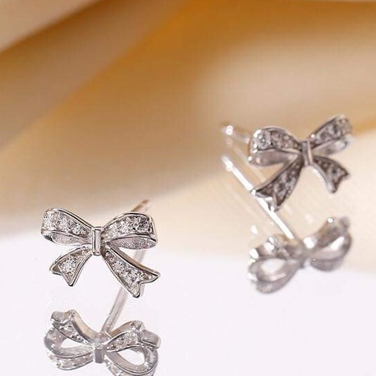 Bông tai bạc ta Bông tai hình nơ xinh xắn Van Jewelry V10077