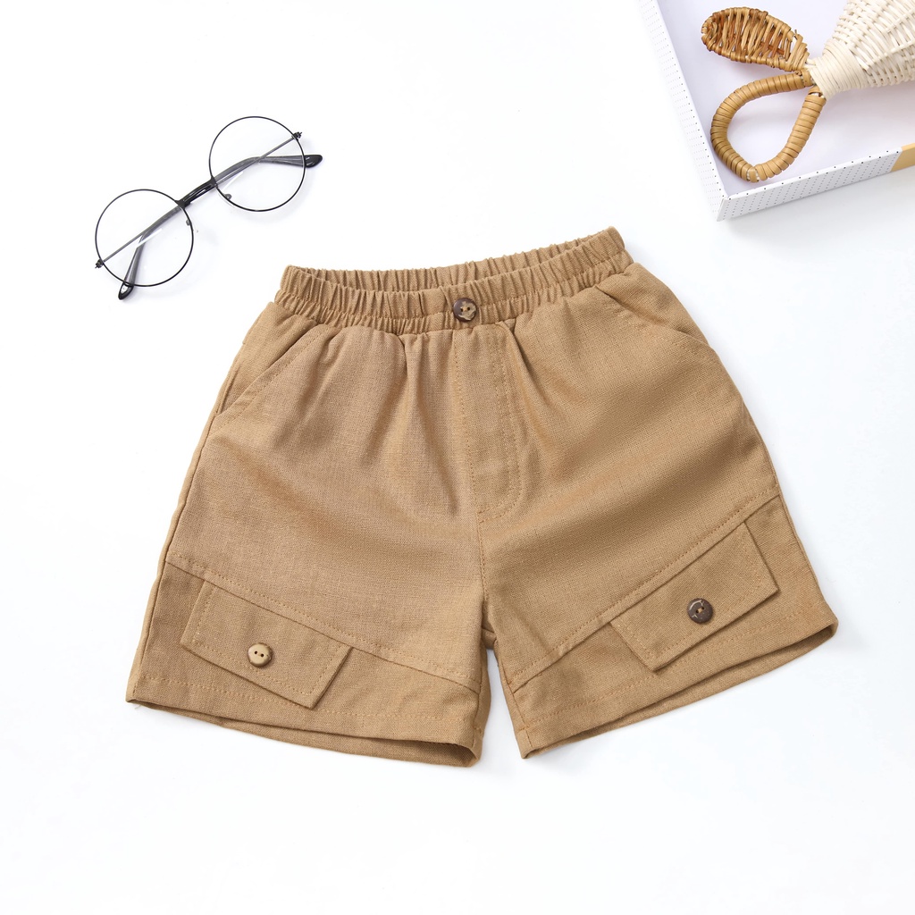 Quần short bé trai Ilaby hai túi nắp chất liệu linen thoáng mát [30IB08050122]