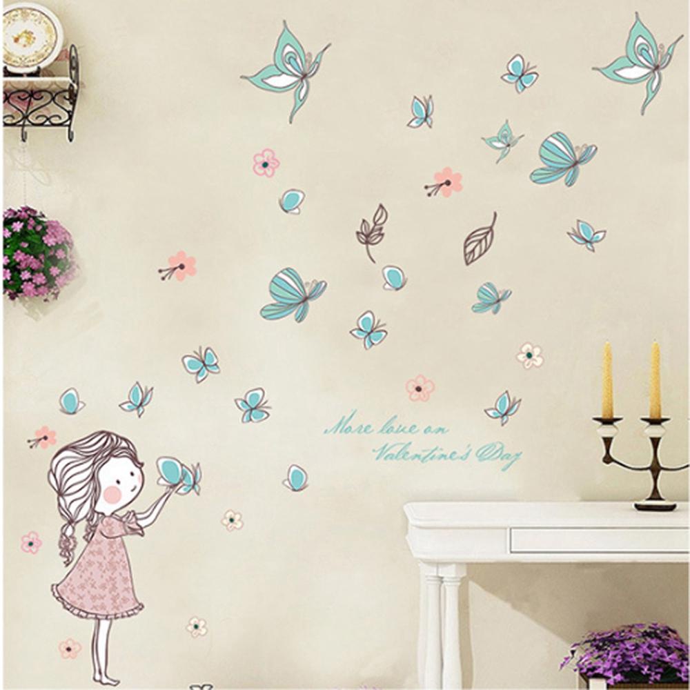 Sticker Dán Tường Chống Thấm Nước Họa Tiết Bướm Bay Dễ Thương Để Trang Trí Phòng Bé Gái