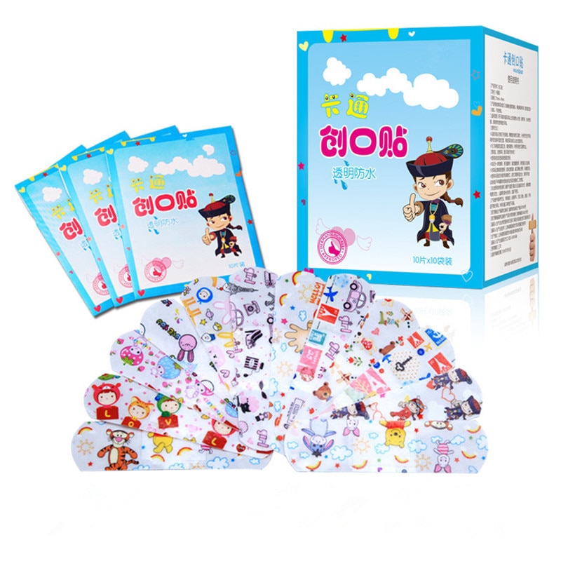 Bộ 10 băng cá nhân chống thấm nước thoáng khí kiểu dáng hoạt hình xinh xắn cho bé