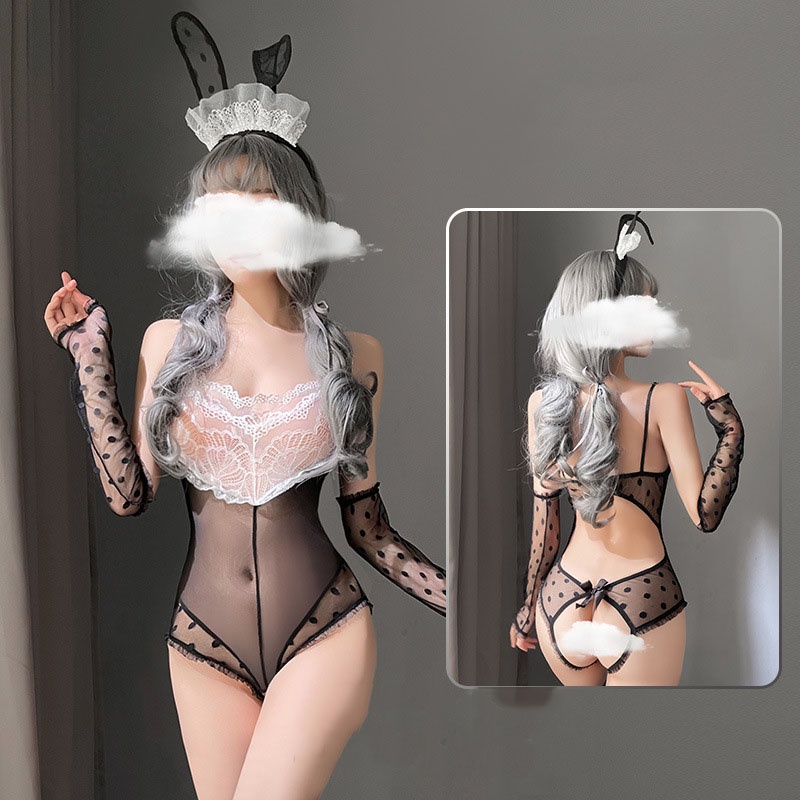 Bộ đồ lót liền thân LEOSOXS kèm băng đô và găng tay hóa trang thỏ gợi cảm dành cho nữ