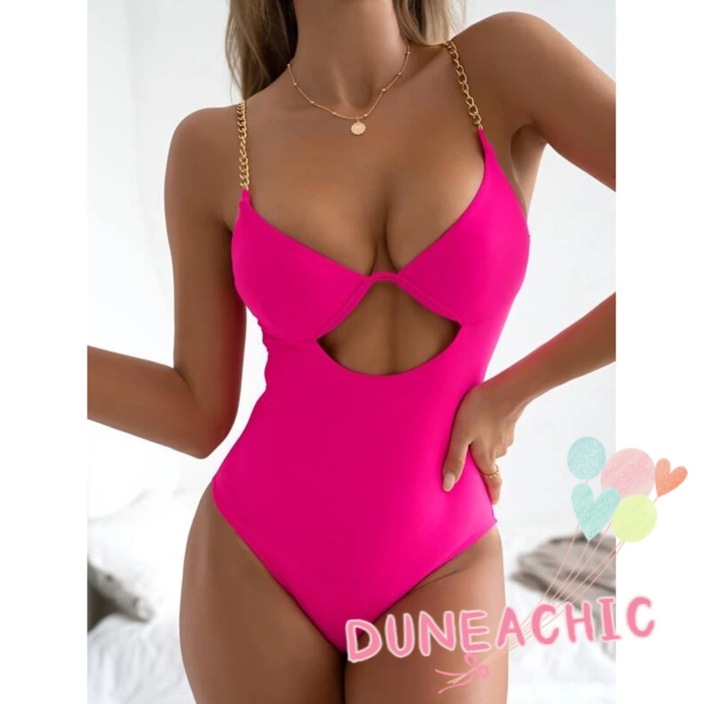 DUNEA Bộ Đồ Bơi Một Mảnh Hở Lưng Phối Dây Xích Quyến Rũ Cho Nữ