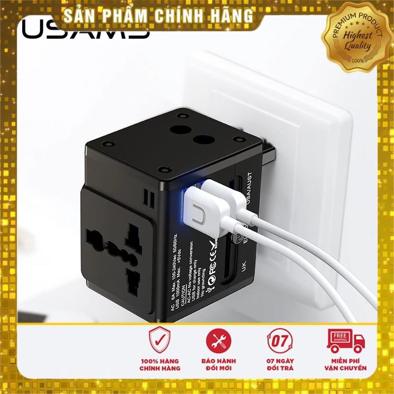 Adapter củ cóc sạc đa năng USAMS T2 TRAVEL hỗ trợ mọi ổ cắm mọi quốc gia trên thế giới - Hàng chính hãng