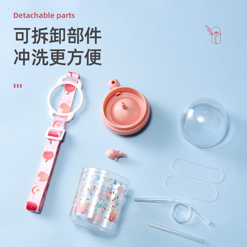 Bình nước DUALSWISH bằng nhựa họa tiết cá voi dễ thương có thang đo sáng tạo nhỏ gọn cho trẻ em