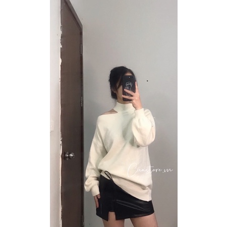 [ Ảnh thật ] Áo len lệch vai tay bồng dáng rộng | BigBuy360 - bigbuy360.vn