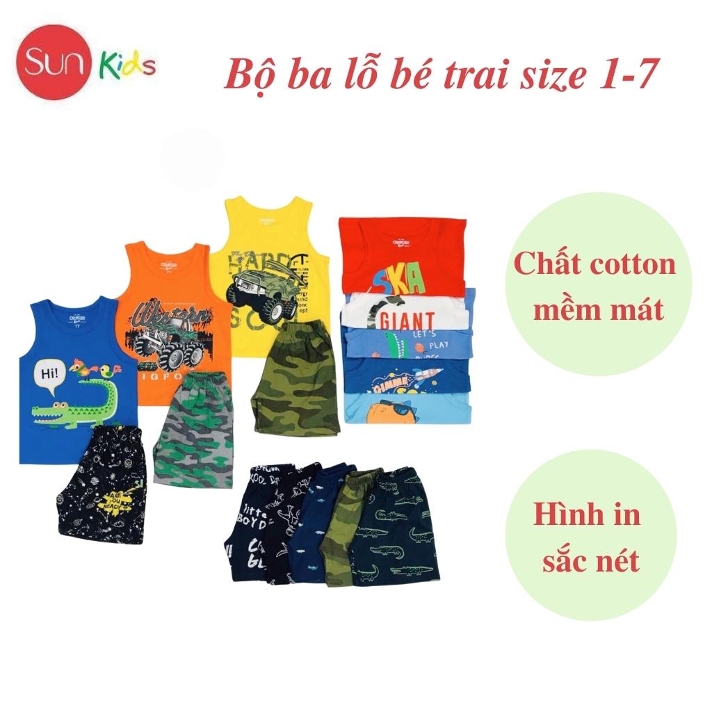 Đồ bộ bé trai, bộ ba lỗ cho bé chất thun cotton, nhiều màu, size 1-7 tuổi - SUNKIDS