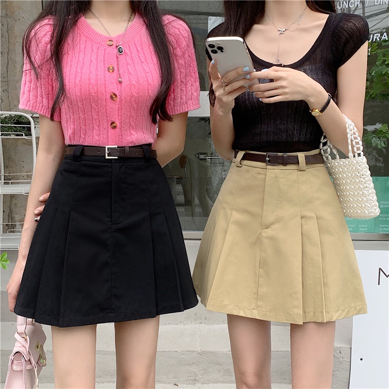 Chân váy chữ A SUXI lưng cao đơn giản phong cách Hàn Quốc thời trang