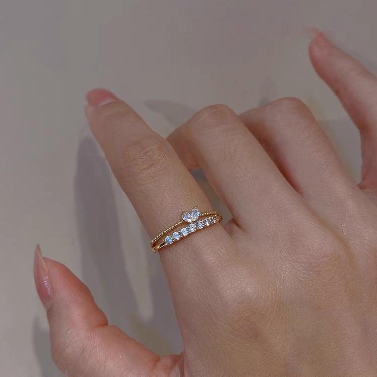 Set 2 Nhẫn Hở Hình Trái Tim Đính Đá Zircon Phong Cách Hàn Quốc Cho Nữ