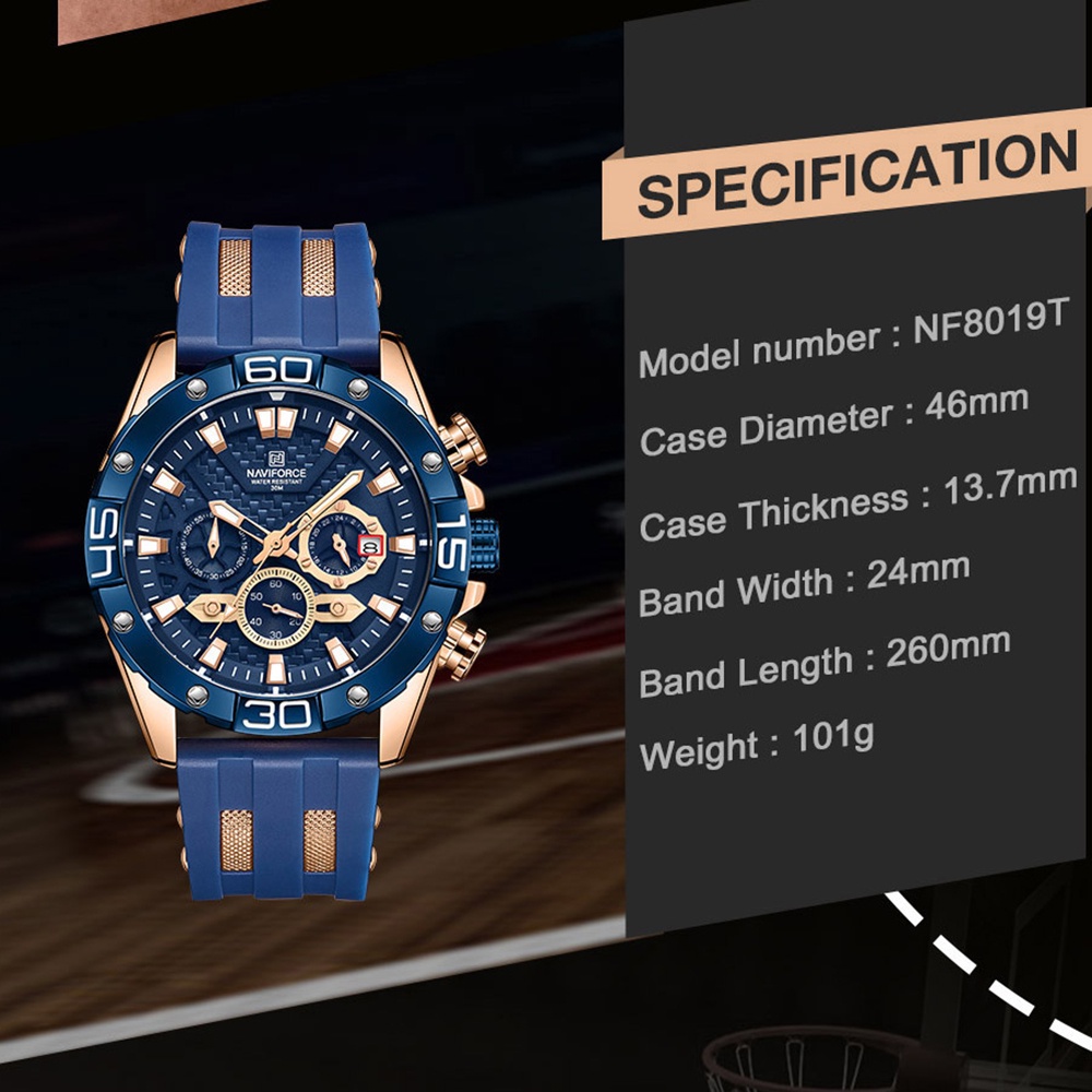 Đồng Hồ Quartz NAVIFORCE Chống Thấm Nước Với Dây Đeo Da 8019T