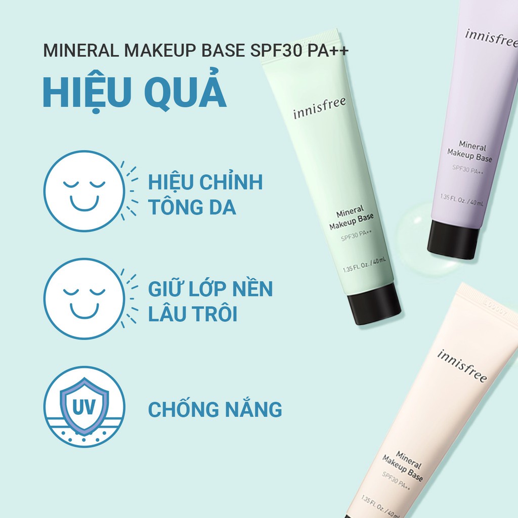 [Mã COSIF05 giảm 10% đơn 400K] Kem lót trang điểm innisfree Mineral Make Up Base SPF30 PA++ 40ml