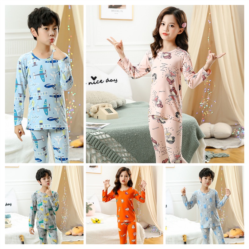 Bộ Đồ Ngủ Tay Dài Vải Lụa Mỏng Thời Trang Xuân Thu Cho Bé 100-160cm