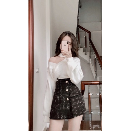 áo len lệch vai