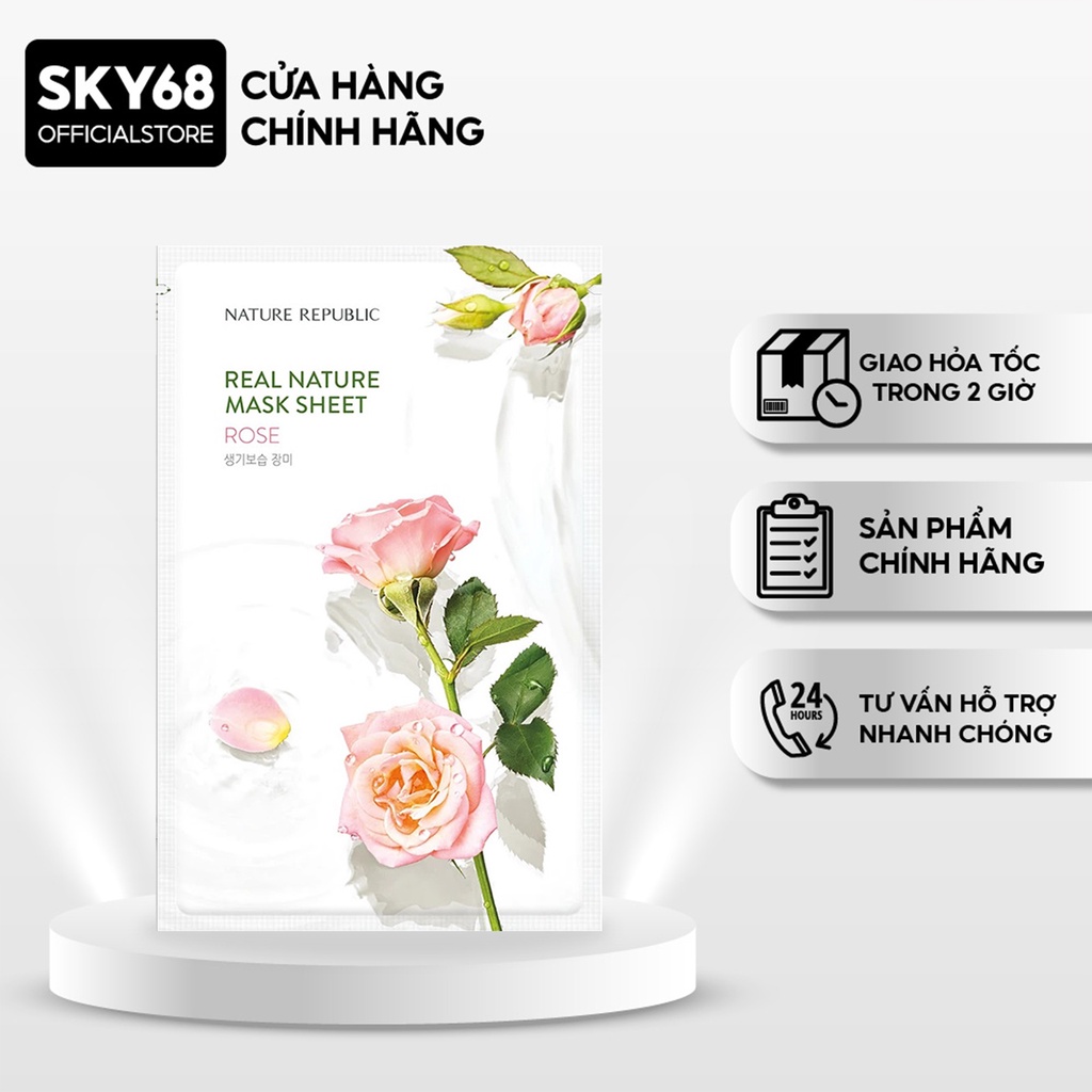 Mặt Nạ Giấy Cấp Ẩm, Dưỡng Trắng Da Nature Republic Real Nature Mask Sheet 23ml - Rose