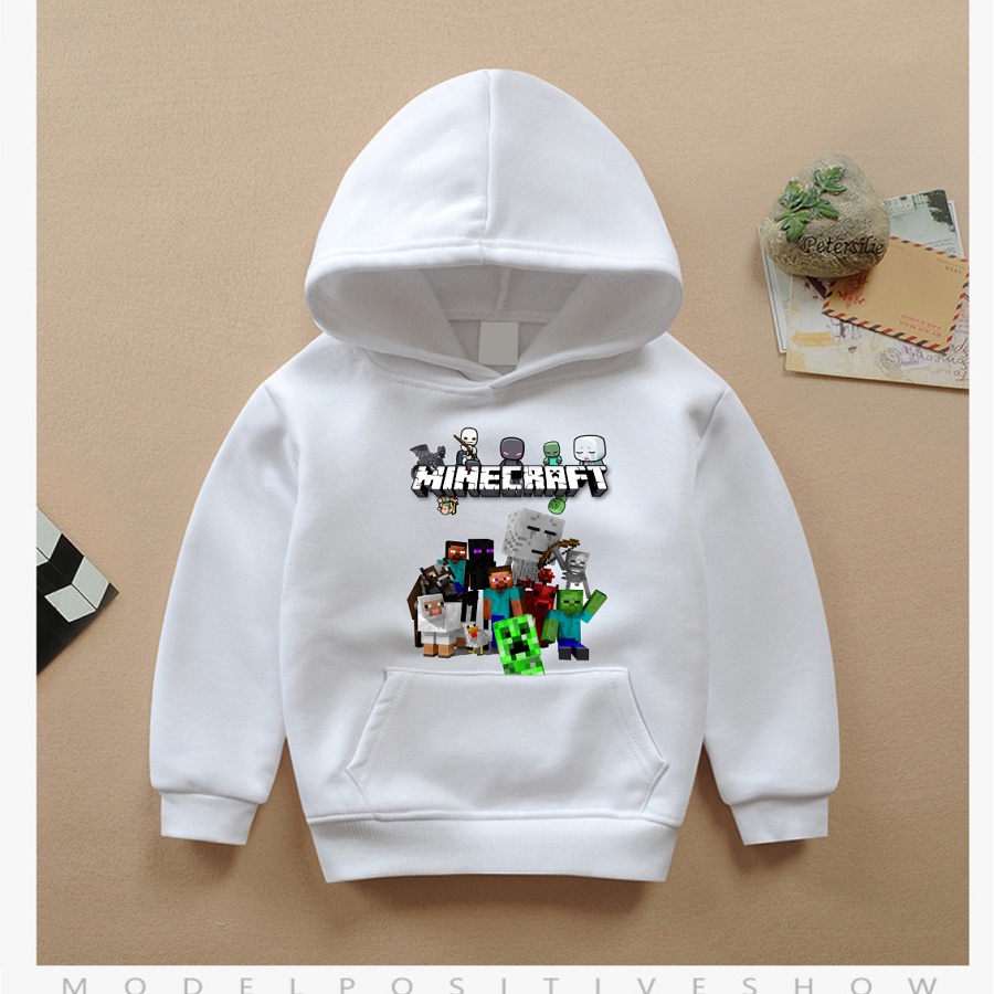 Áo hoodie minecraft áo khoác màu trắng cực chất cho bé trai bé gái