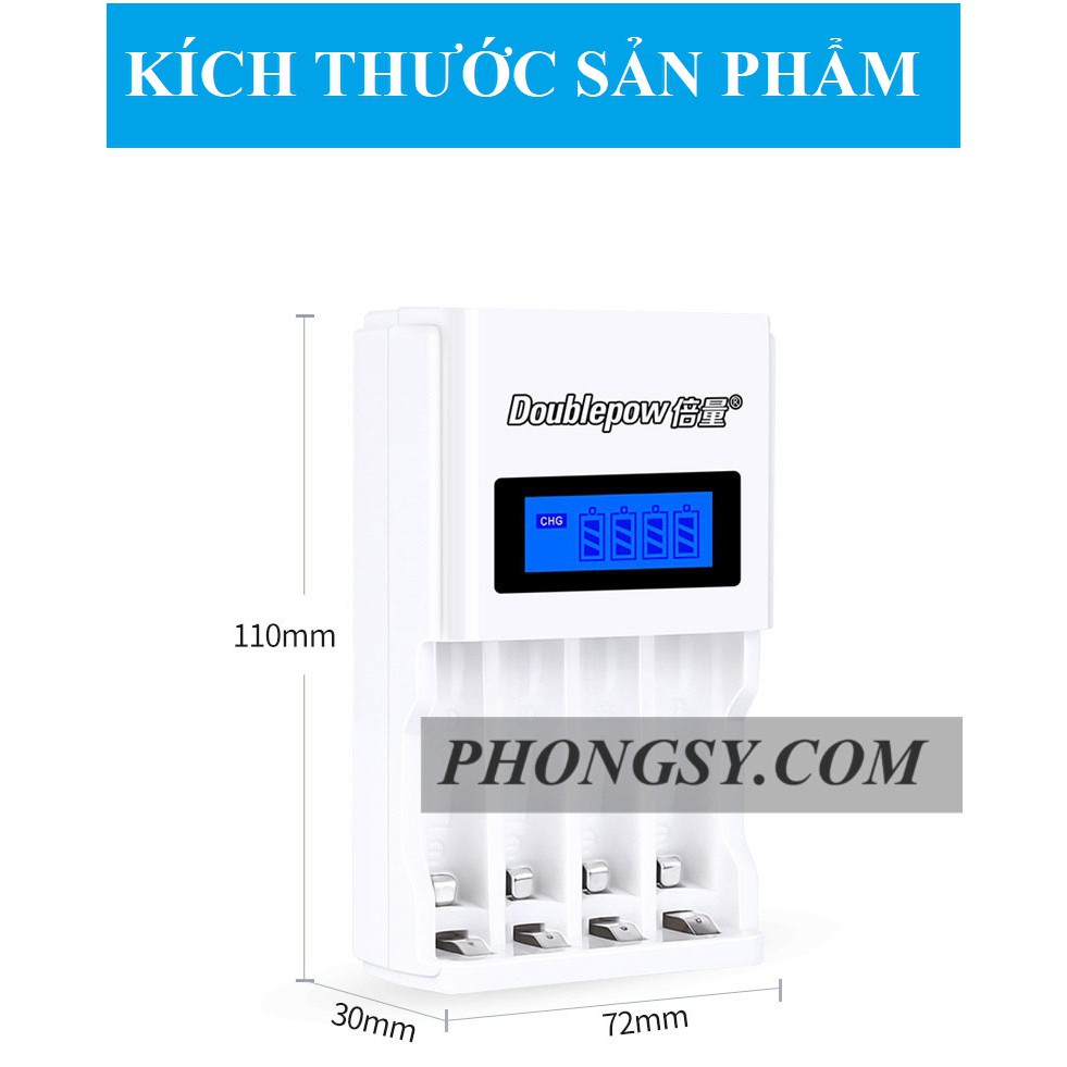 Bộ Sạc Pin tiểu AA, AAA K98 Doublepow tự ngắt khi đầy tốc độ cao màn hình LCD tặng kèm pin sạc AA 3200mAh