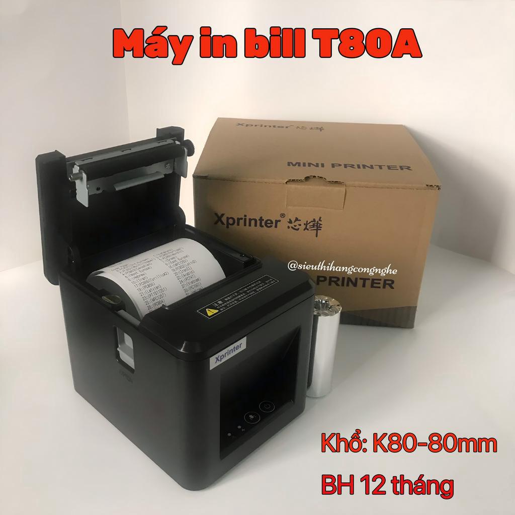 Máy in hóa đơn Xprinter T80A khổ giấy 80mm, máy in bill K80, dao cắt giấy tự động. Tặng kèm cuộn giấy K80