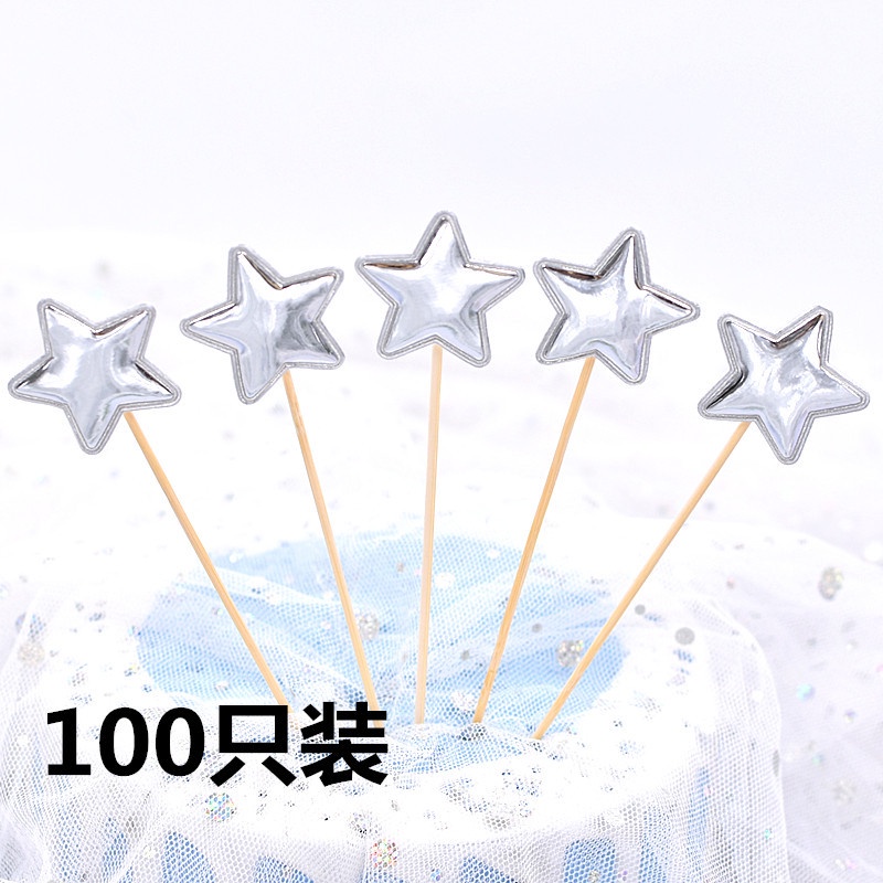 Set 100 Thẻ Cắm Trang Trí Bánh Kem Tráng Miệng Hình Ngôi Sao / Trái Tim Bằng PU Bóng