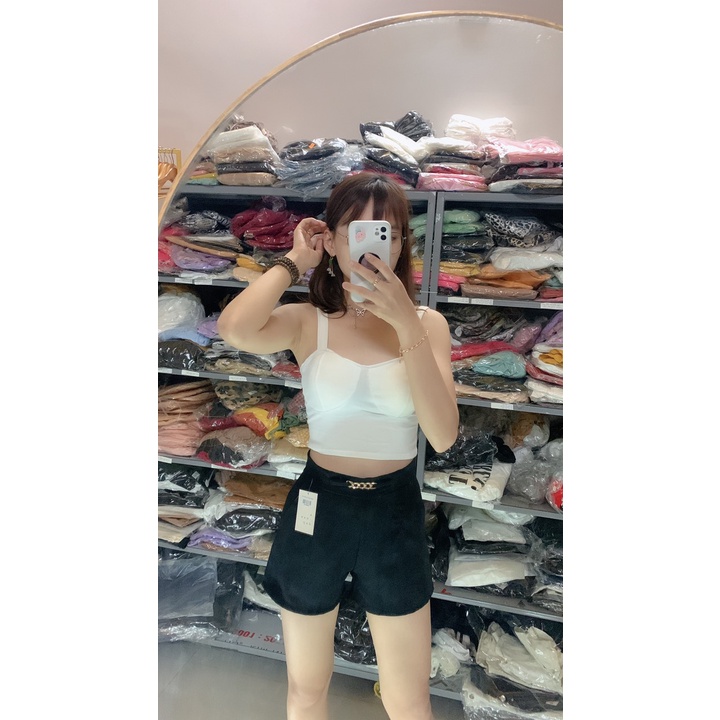 Set Áo 2 Dây Mod Ngực Vải Borip và Quần Lưng Cao Phối Xích,LY STORE