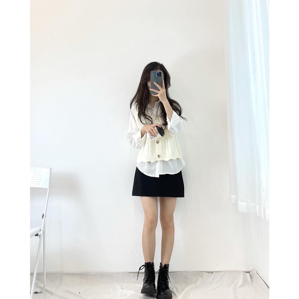 (FREESHIP) Áo gile len cúc dọc quảng châu cao cấp Miho house