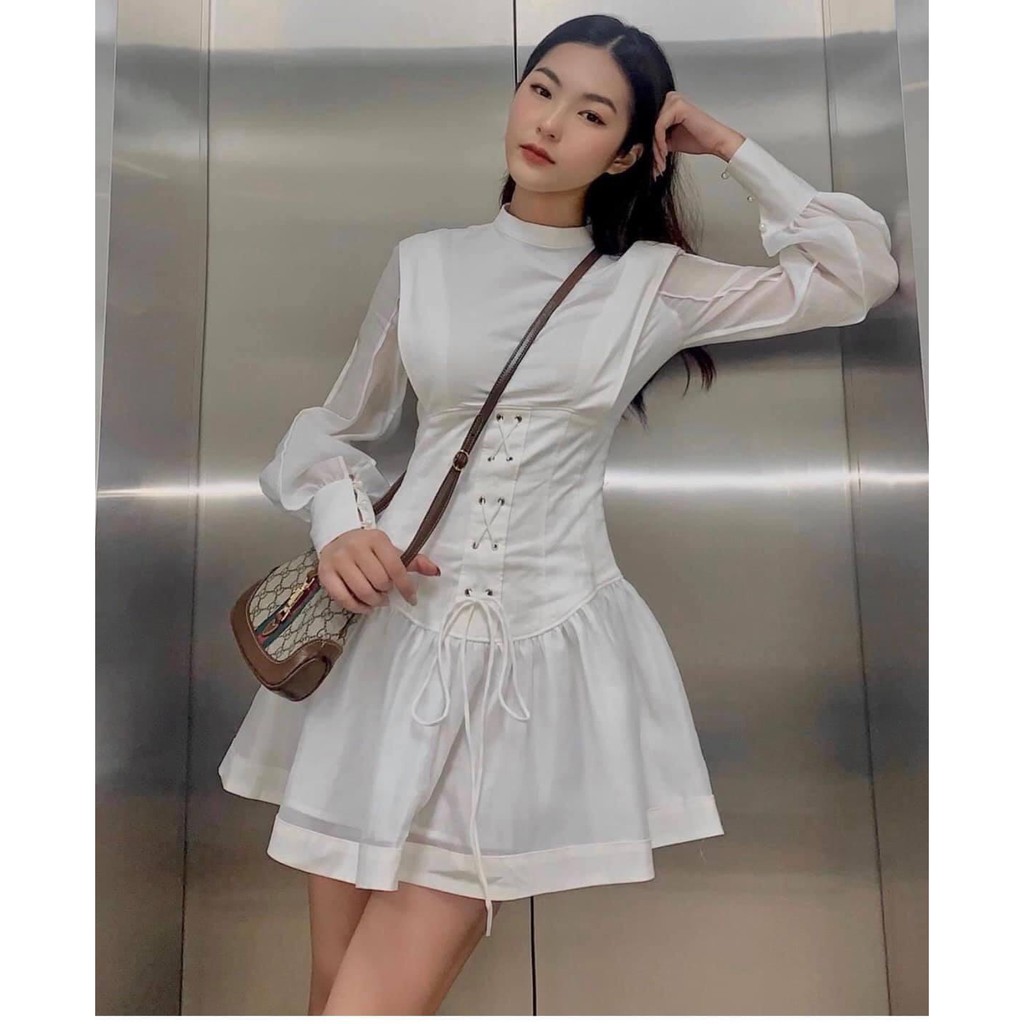 Đầm nữ 🎀FREESHIP✨ Đầm xòe nữ màu trắng đan eo kiểu dáng vintage sang chảnh | BigBuy360 - bigbuy360.vn