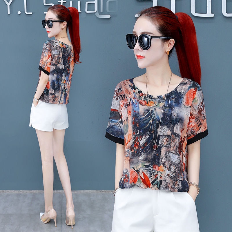 Short-sleeved T-shirt women's summer middle-aged and elderly mother's loose printed top