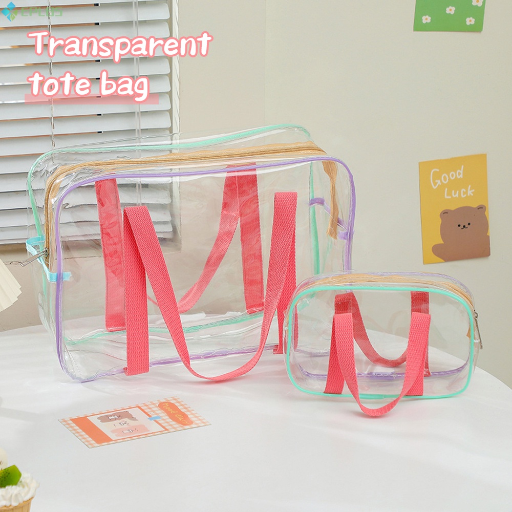 Túi Xách Bằng Nhựa PU Trong Suốt Chống Nước Có Tay Cầm Tiện Dụng