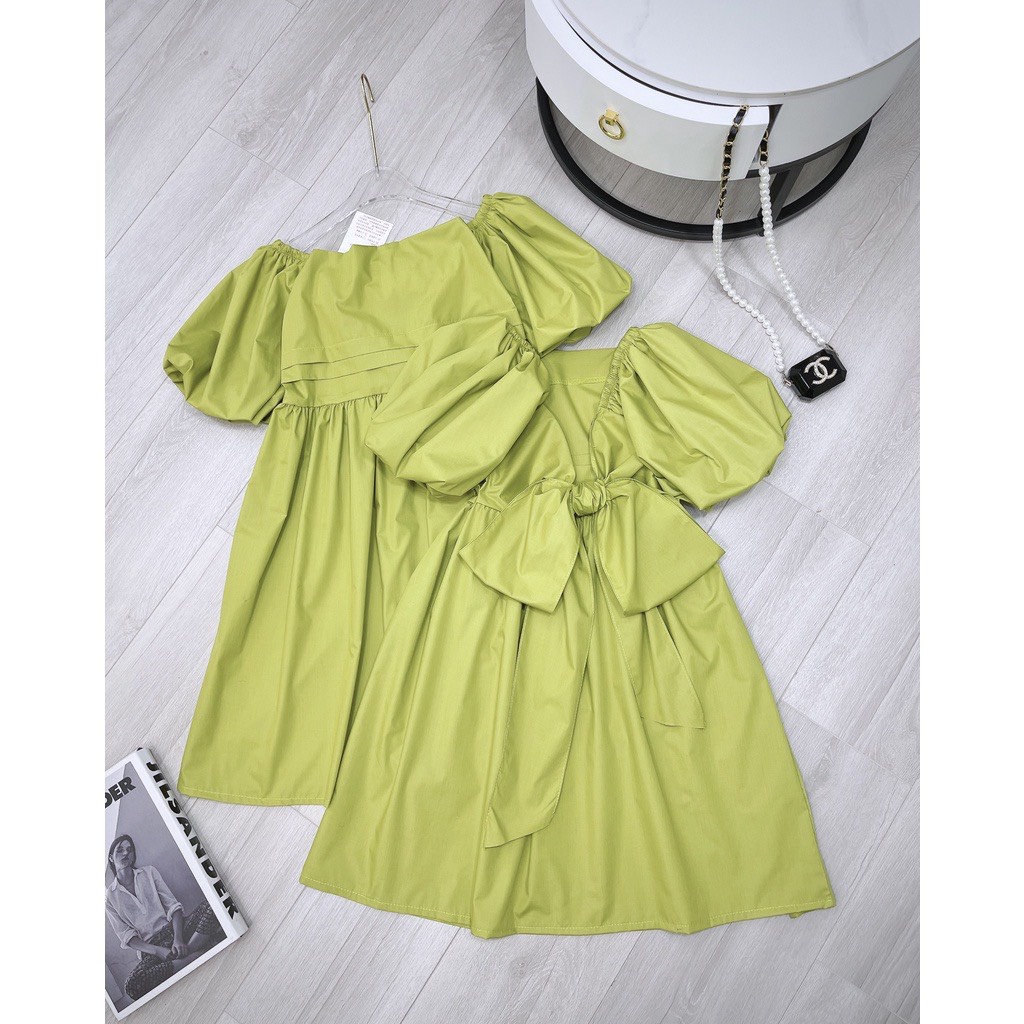 ĐẦM BABYDOLL XANH CỐM THAWQST NƠ SAU LƯNG TAY BỒNG DÁNG XÒE HÀNG QUẢNG CHÂU LOẠI 1