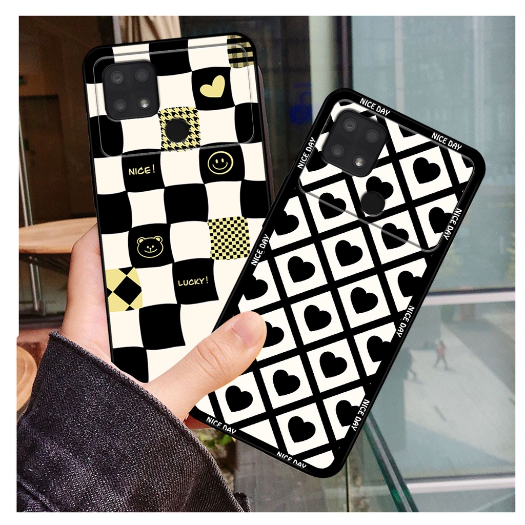 Ốp lưng Xiaomi Poco C40 bảo vệ camera in hoạ tiết caro trái tim đen trắng, gấu bear cute đáng yêu