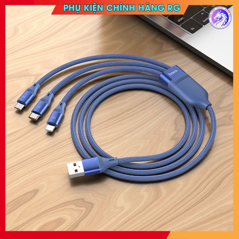 Cáp sạc nhanh và truyền dữ liệu 3 đầu 66W Hoco U104 hàng chính hãng bảo hành 12 tháng