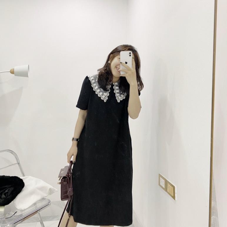 Váy Thô Đen Cổ Bả To Bầu Bí Bon Chen, Dáng Váy Suông Rộng Dễ Mặc Phù Hợp Với Tất Cả Dáng Người KiO
