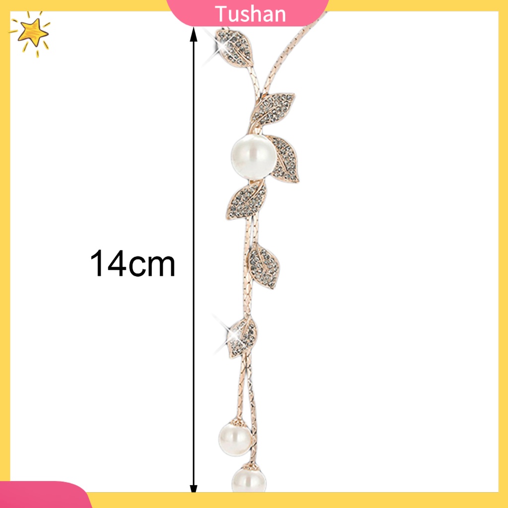 Dây chuyền mặt họa tiết lá phối ngọc trai tua rua dáng dài cho nữ