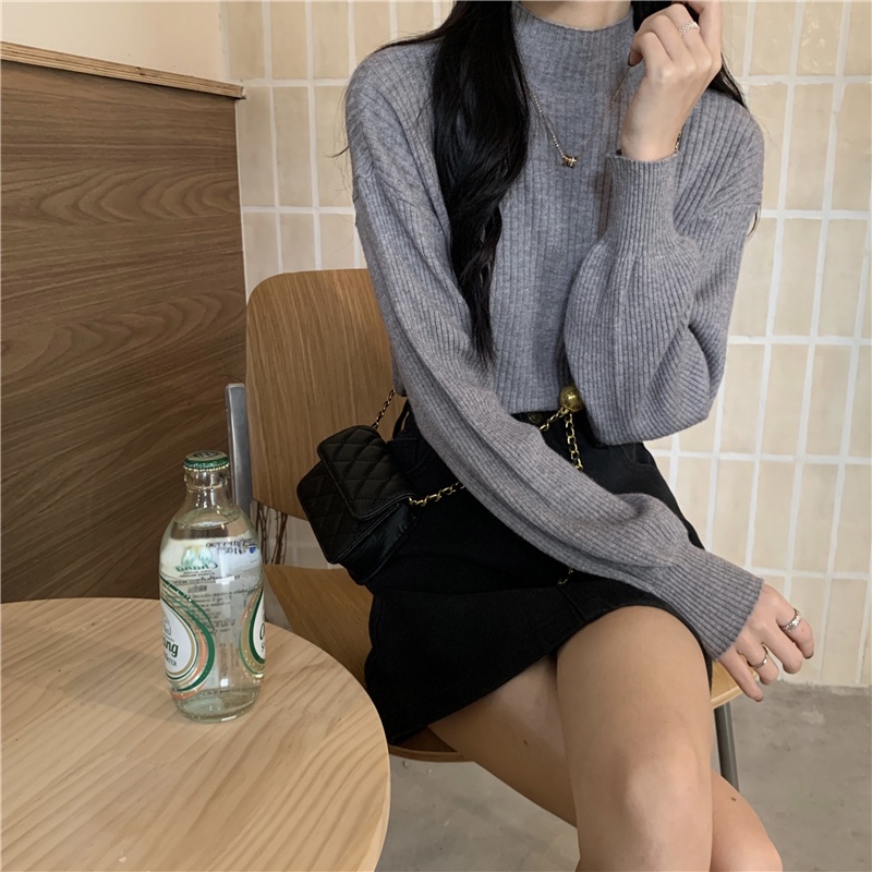 IELGY    Áo sweater Tay Dài Cổ Cao Màu Trơn Thời Trang Cho Nữ