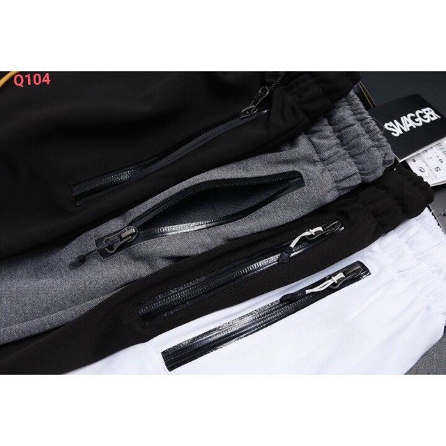 Quần jogger thể thao Unisex Túi Khóa Zip phối sọc chân có bo chất nỉ bông cao cấp-Đủ size dành cho nam nữ