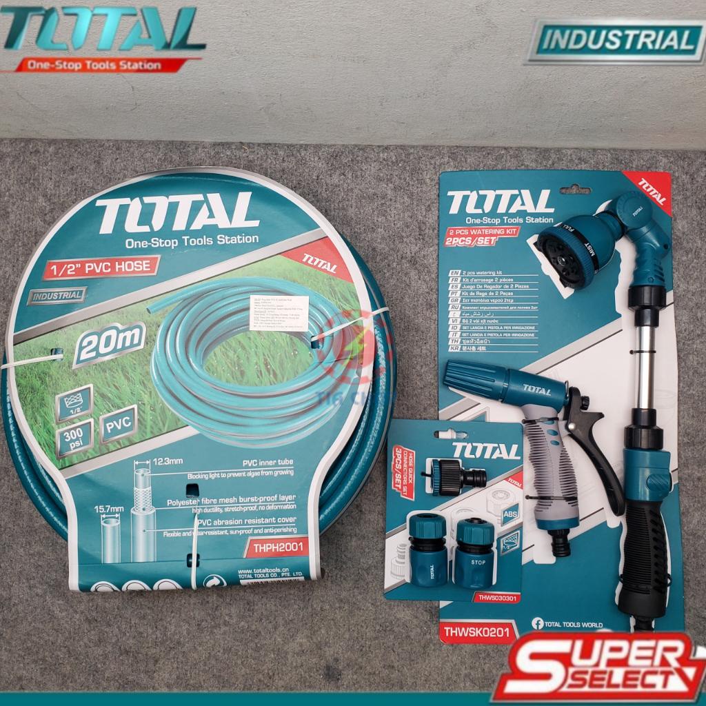 20m 15m 10m 5m Bộ vòi tưới cây đa năng - Bộ ống dây nước xịt rửa gia đình sân vườn TOTAL THWSK0201 xoay 180 độ