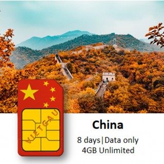 Sim 4G Trung Quốc 8 ngày 7Gb4G+3G ko giới hạn