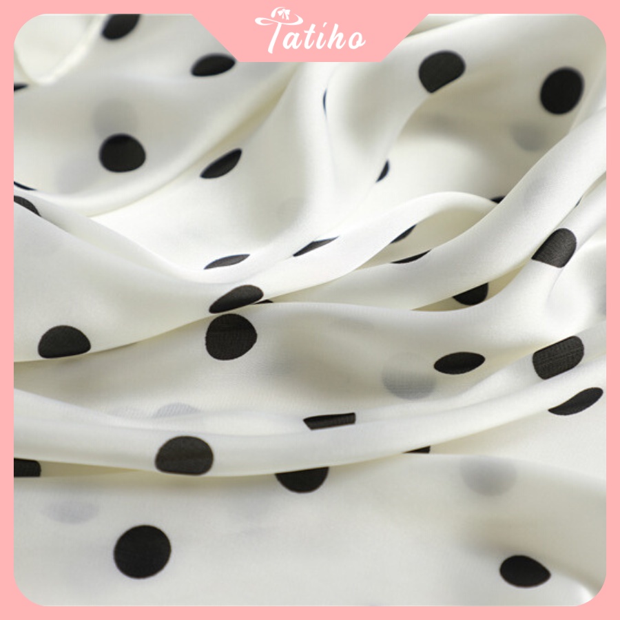 Khăn Lụa Vuông Turban Cao Cấp Họa Tiết Chấm Bi Làm Áo Quàng Cổ - Chất Liệu Silk - 90x90cm - Tatiho - Mã KL056