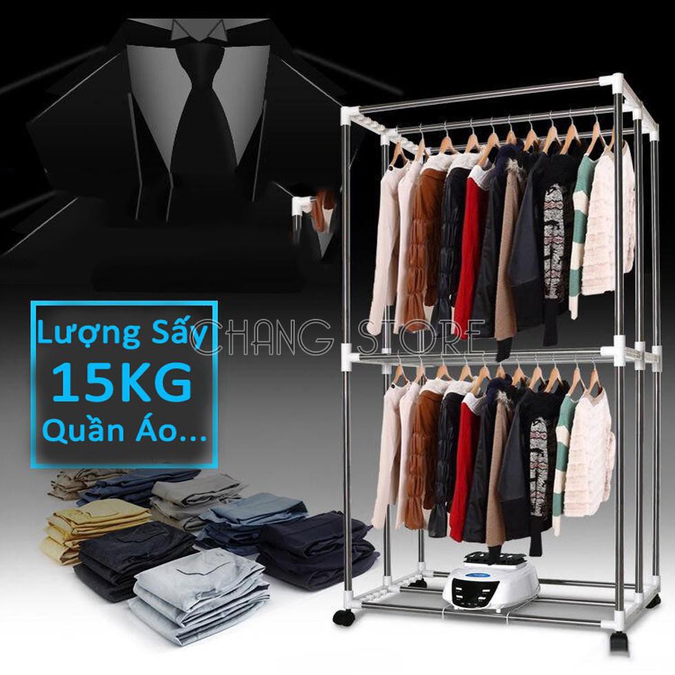Tủ sấy quần áo 2 tầng khung inox có điều khiển từ xa, cảm biến, sấy khô quần áo tự động siêu tiện lợi