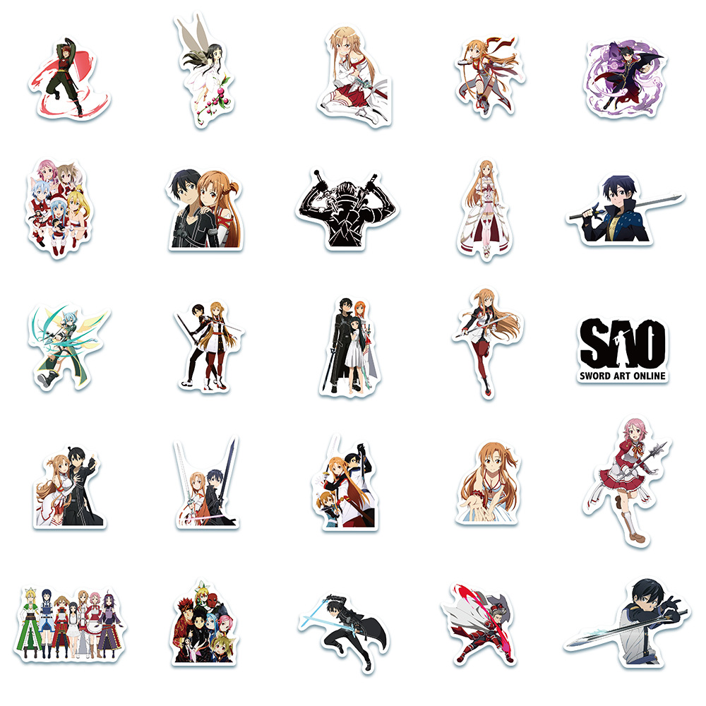 Stickers anime SAO Sword Art Online Kirito Asuna hoạt hình 50 miếng