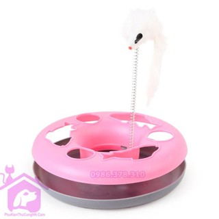 Đồ chơi mèo bóng 1 tầng hình tròn gắn lông - Phụ kiện thú cưng