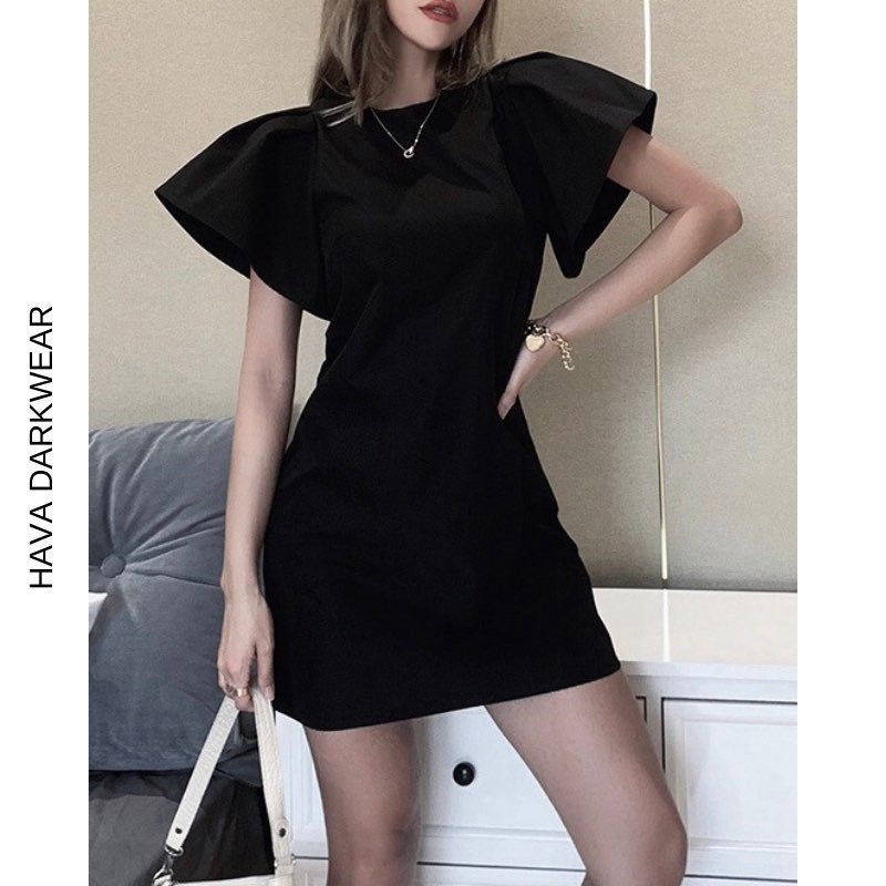 Váy ngắn đen tay xoè form chữ a cá tính V98