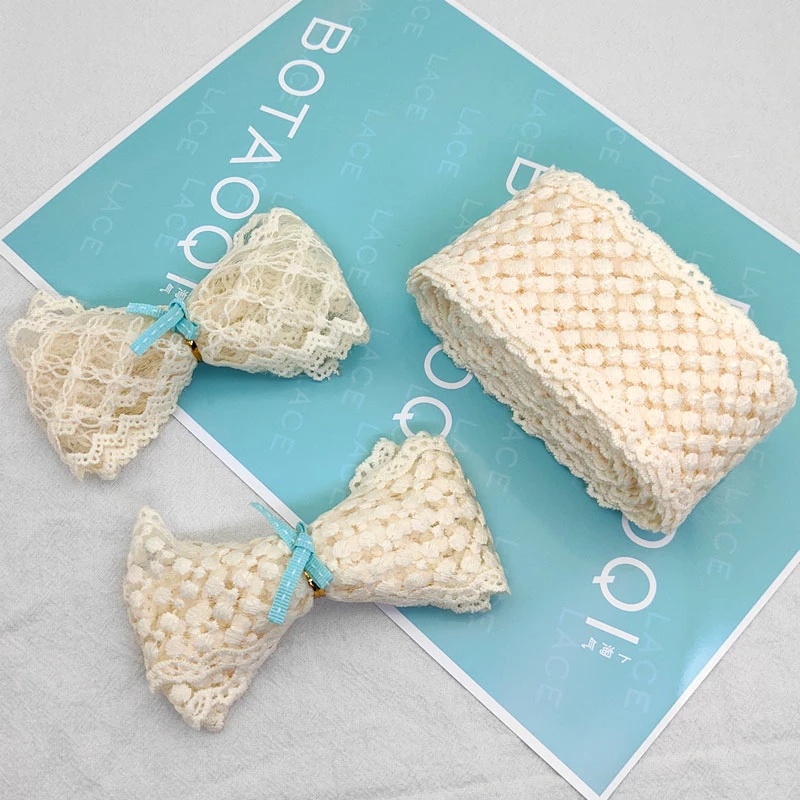 Cuộn Ren Màu Be Dài 1 Yard Dùng Thêu Thủ Công 6cm