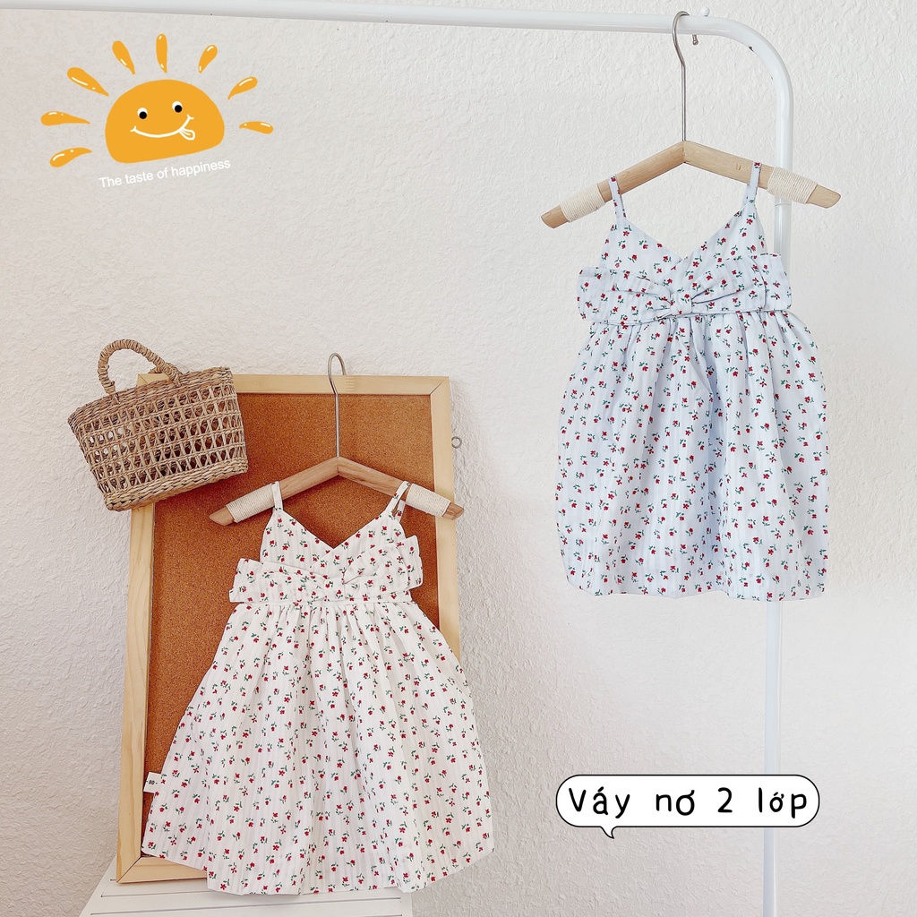 Váy hè hai dây hoa nhí, nơ ngực chất thô boi mỏng mát cho bé giá 1-6 tuổi ( Mã 083)