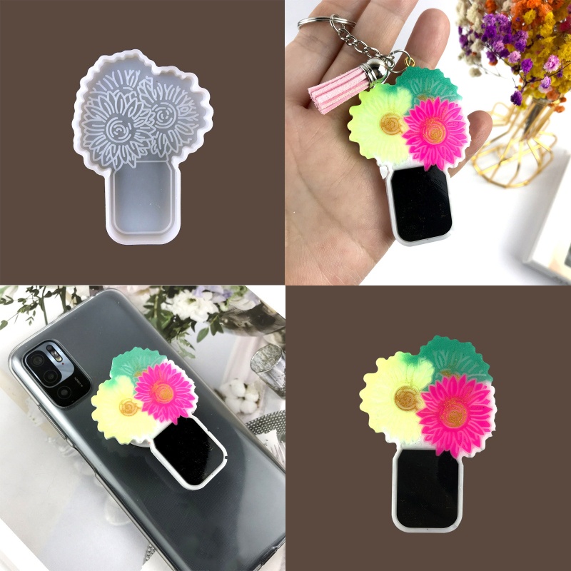 Khuôn Silicon Làm Móc Khóa / Điện Thoại Hình Lọ Hoa Cúc