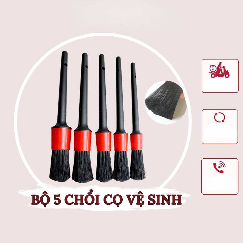 Bộ 5 Chổi Cọ Vệ Sinh Xe Ô Tô Đa Năng - Cọ Rửa Khoang Máy, Mân Xe, Nội Thất