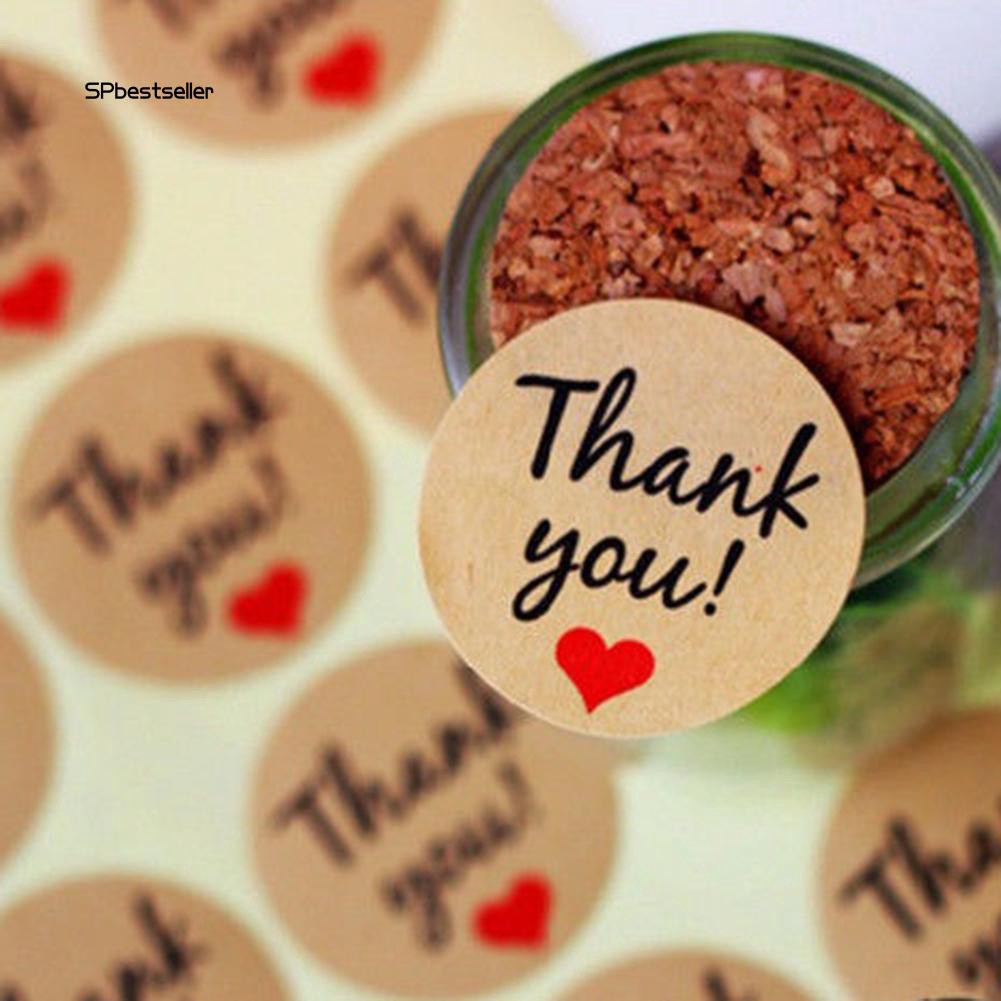 Set 120 sticker dán quà bằng giấy kraft hình tròn đường kính 3.5cm in chữ &quot;Thank You!&quot;