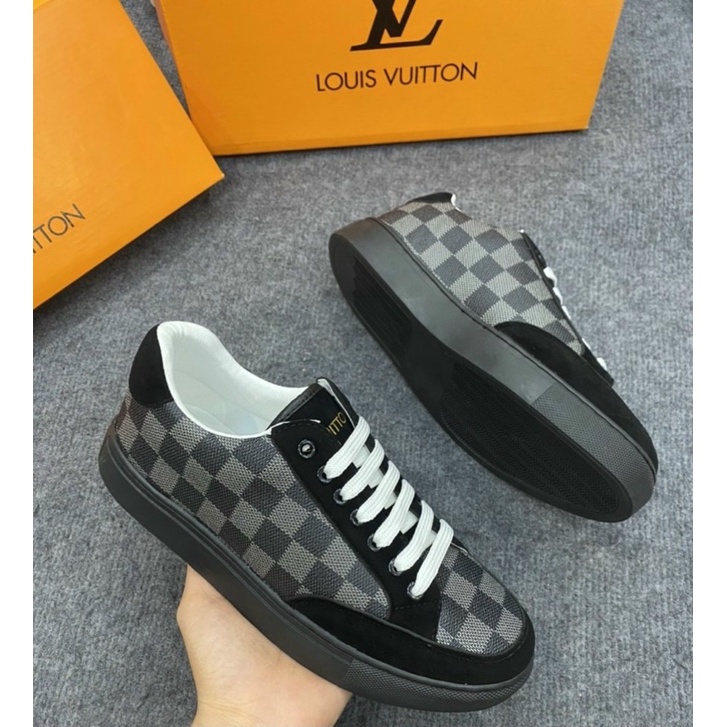 Giầy nam buộc dây LV có hoạ tiết chìm, Giầy thể thao thời trang mũi tròn phong cách btshop từ 39 đến 43