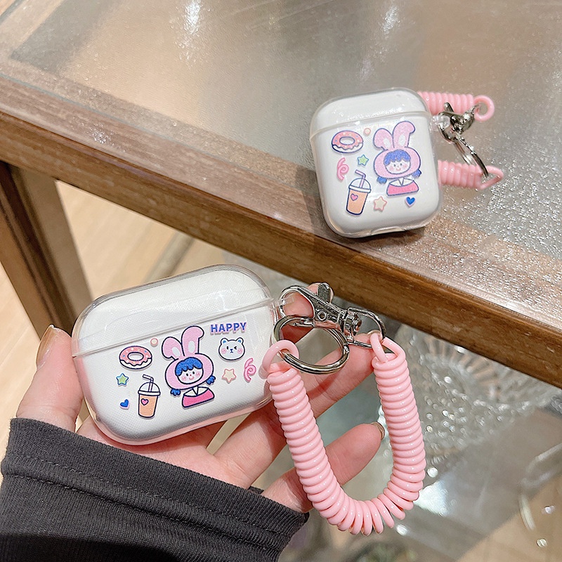 Vỏ Bảo Vệ Hộp Sạc Tai Nghe airpods 1 2 Pro 3rd Generation Pro 1/2 Trong Suốt Chống Sốc Họa Tiết Hoạt Hình Kèm Dây Đeo Kiểu Nhật Hàn